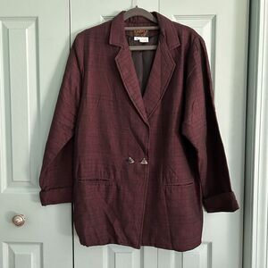 Kindred Spirits Womens Double Breasted Handwoven Blazer Medium Red Wine